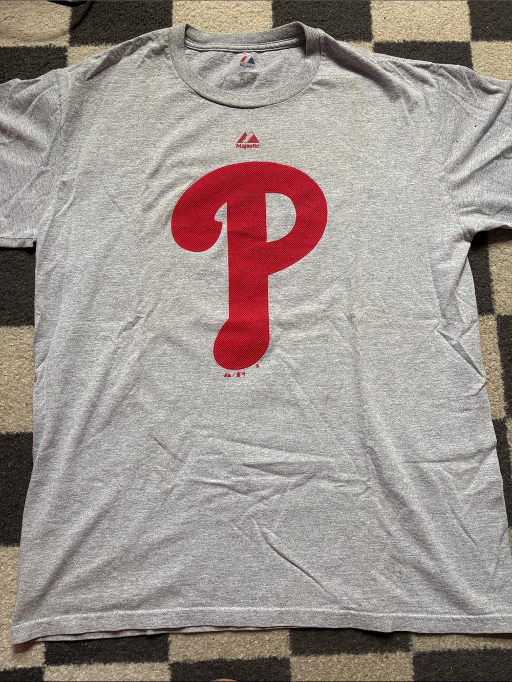 Majestic Gray Tee with Red Philadelphia Phillies Logo